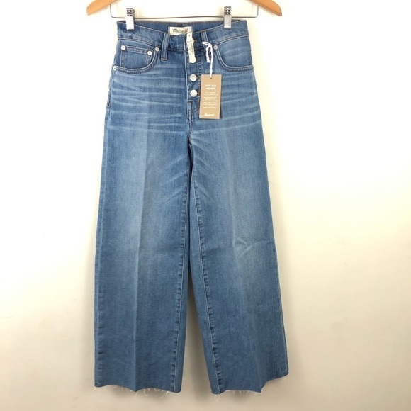 Madewell Crop Wide Leg Button Front Jeans 23 T - Picture 3 of 12